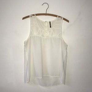 Caged Front White Tan-Top Blouse